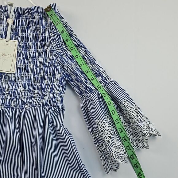 Ted Baker NWT Noaah Smoked Eyelet Off the Shoulder Dress Blue White 4 = 10 US - Picture 13 of 13